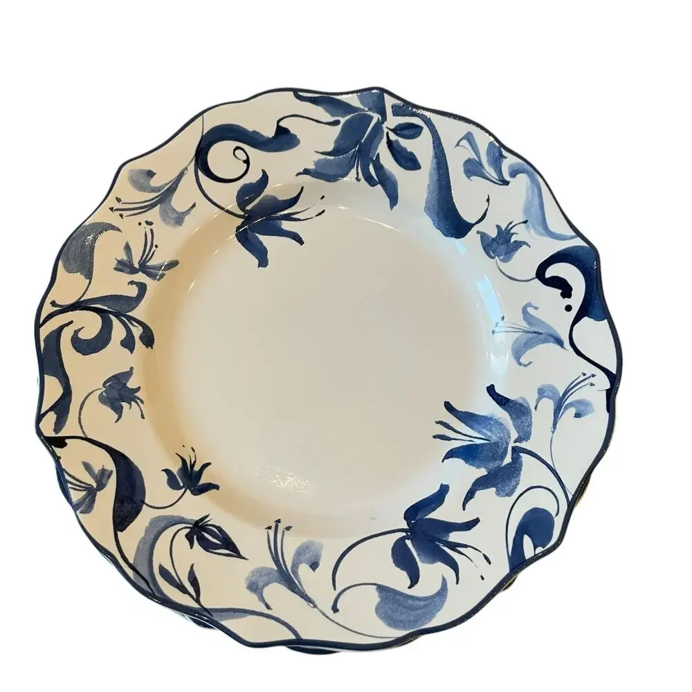 New 222 Fifth AYLA Blue Floral Porcelain 8.5in Salad Plates Scalloped Set of 4